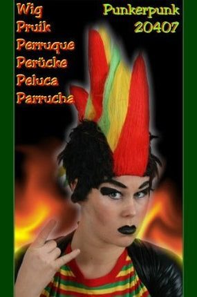 Carnaval- & feest accessoires: Pruik "Flame rood/geel/groen"