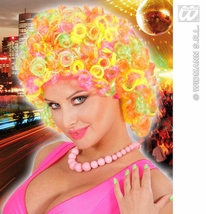 Feestaccessoires: Curly mix neon pruik