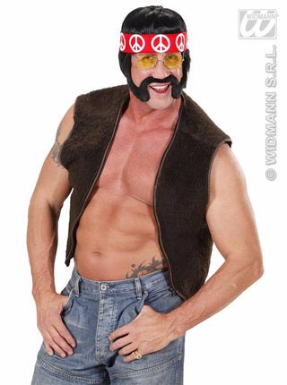 Feestpruik: Hippie met bakkebaarden snor hoofdband en bril