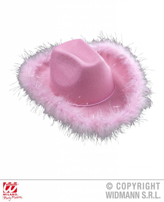 Licht roze cowboyhoed met marabou