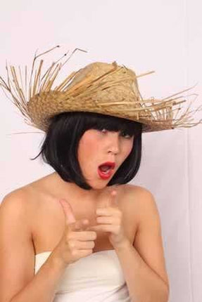 Party- & Feest-accessoires: Strohoeden in kleur met rafels