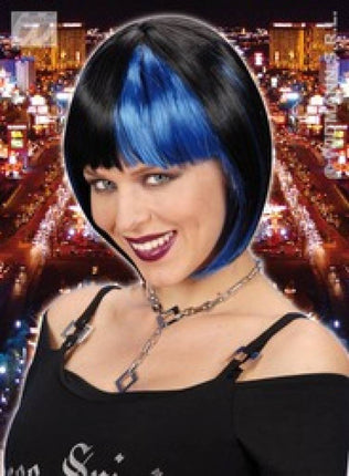 Party-kleding: Pruik, Zoey zwart met baluwe highlights