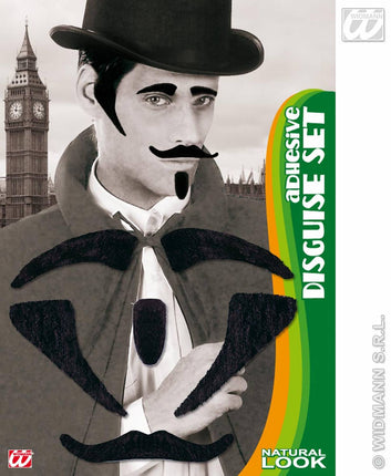 Vermommingen: Wenkbrouwen, bakkebaard, snor en sik