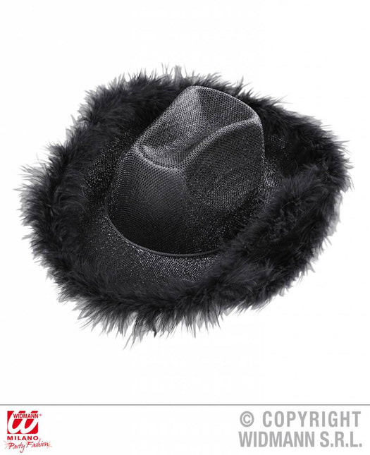 Zwarte cowboyhoed met marabou
