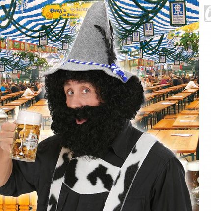 Feestaccessoires: Krulpruik met baard in 3 kleuren