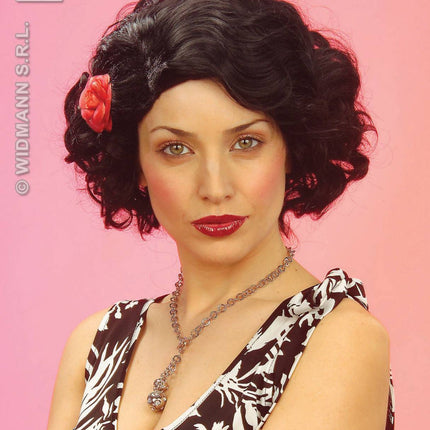 Party-accessoires: Pruik, 50's dames pruik met bloem