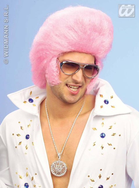 Party-accessoires: Pruik, Elvis the King in roze