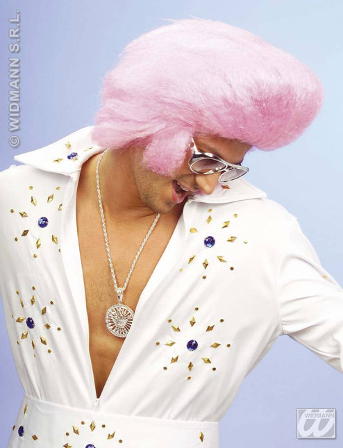 Party-accessoires: Pruik, Elvis the King in roze