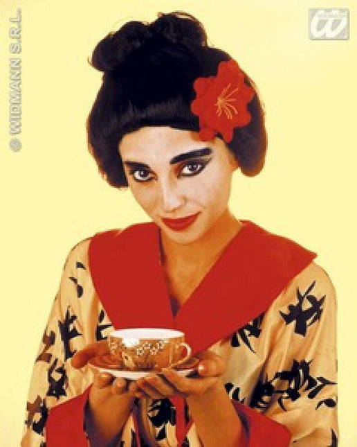 Party-accessoires: Pruik, Geisha met bloem