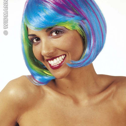 Party-kleding: Pruik, Starlet meerkleurig (in plastic doos)