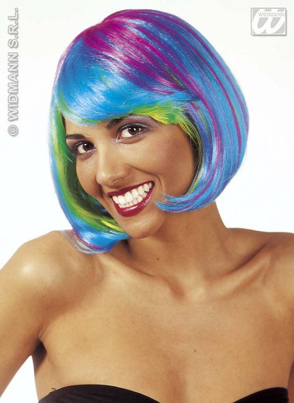 Party-kleding: Pruik, Starlet meerkleurig (in plastic doos)