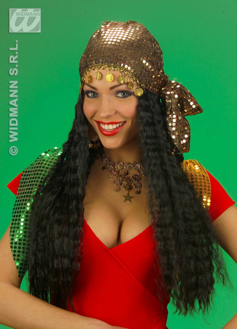 Party-kleding: Pruik, zigeunerin met hoofddoek