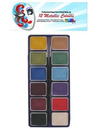 Schminkdoos op waterbasis 12 tinten metallic