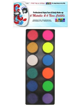 Schminkdoos op waterbasis 6 neon en 6 metallic tinten